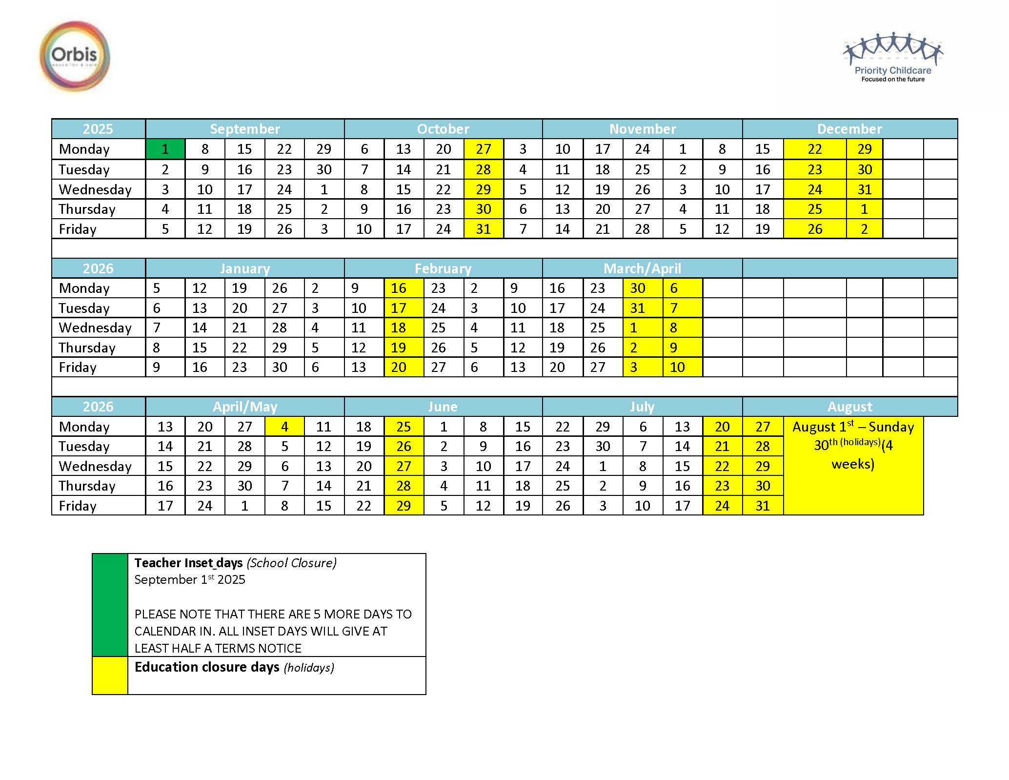 Dan y Coed Term Dates