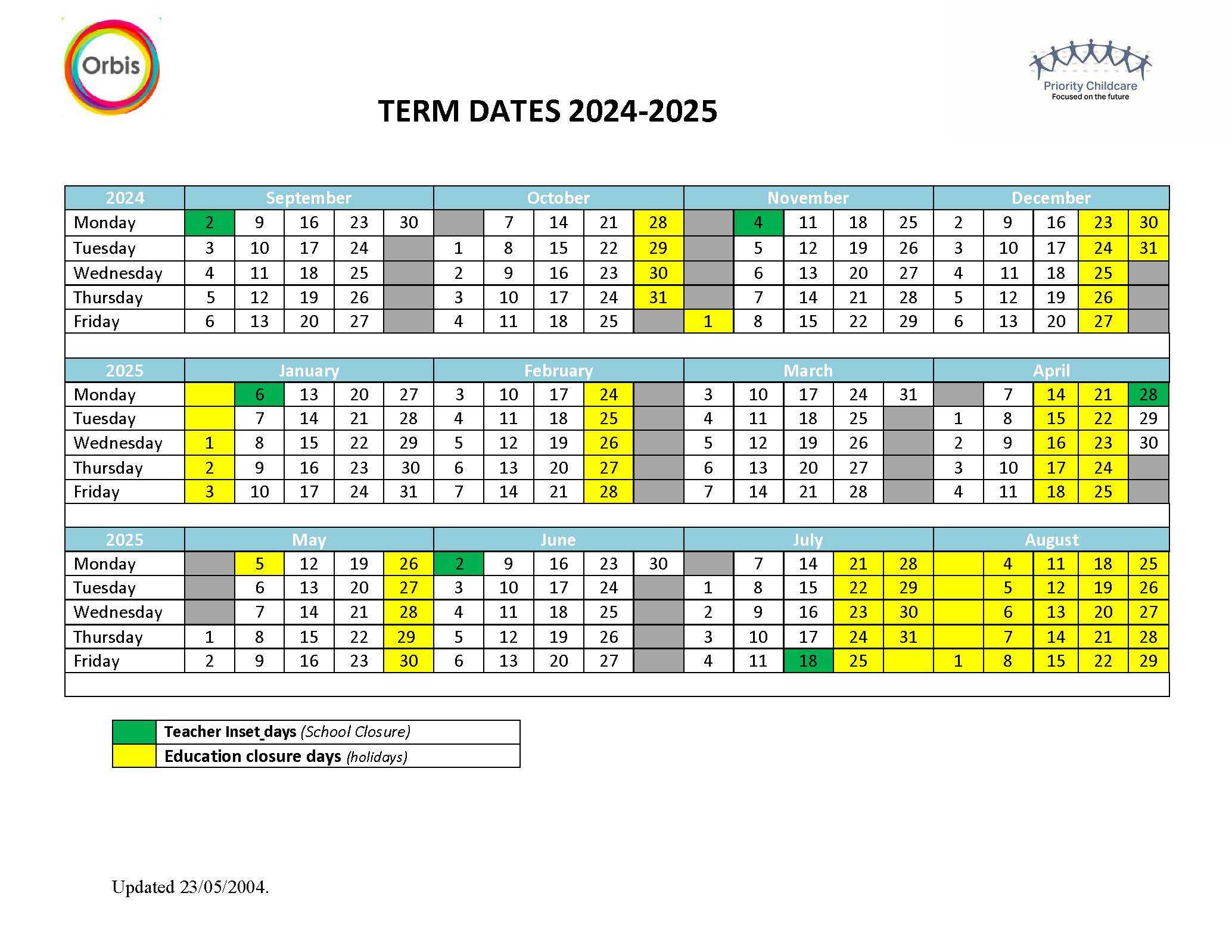 Term Dates 2024 - 2025